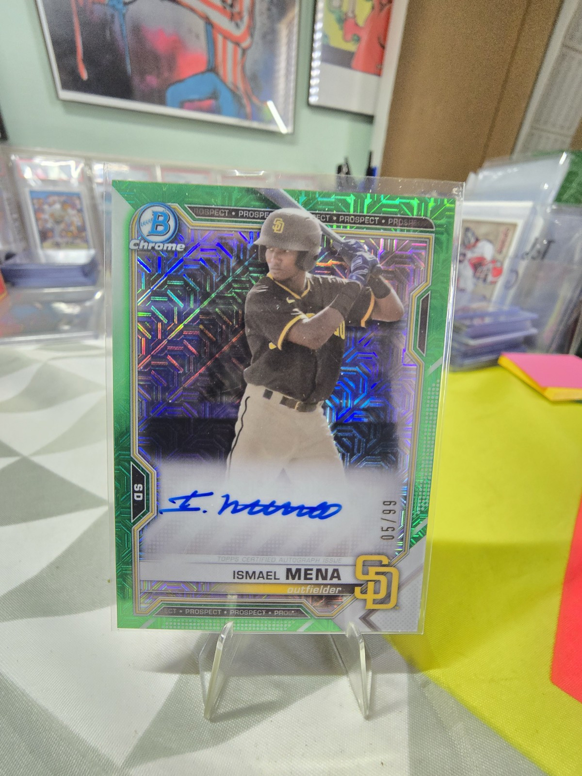 2021 Bowman Chrome Mega Box /99 Green Refractor Auto Ismael Mena #BMA-IM Padres