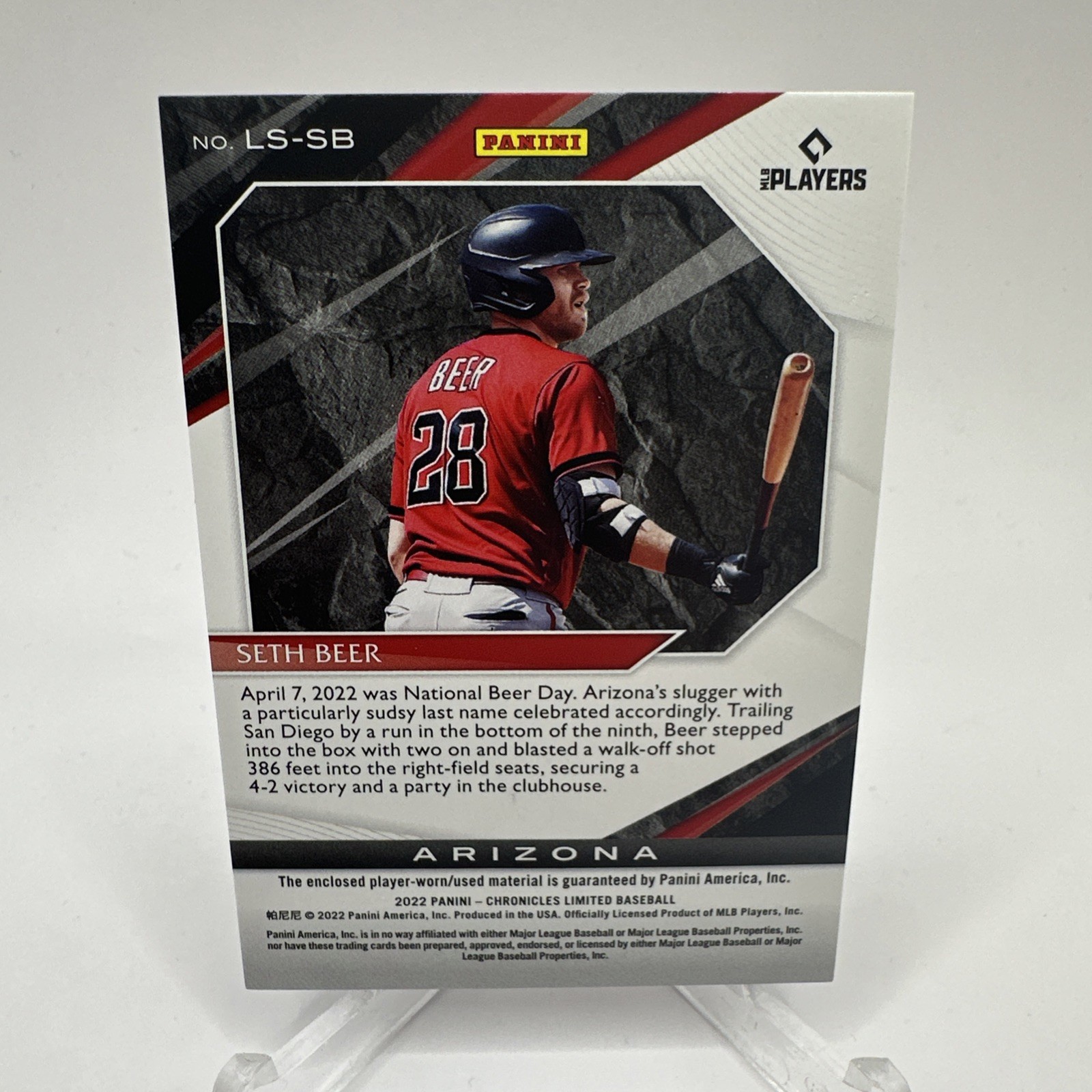 Seth Beer 2022 Panini Chronicles Limited Jersey RC LS-SB