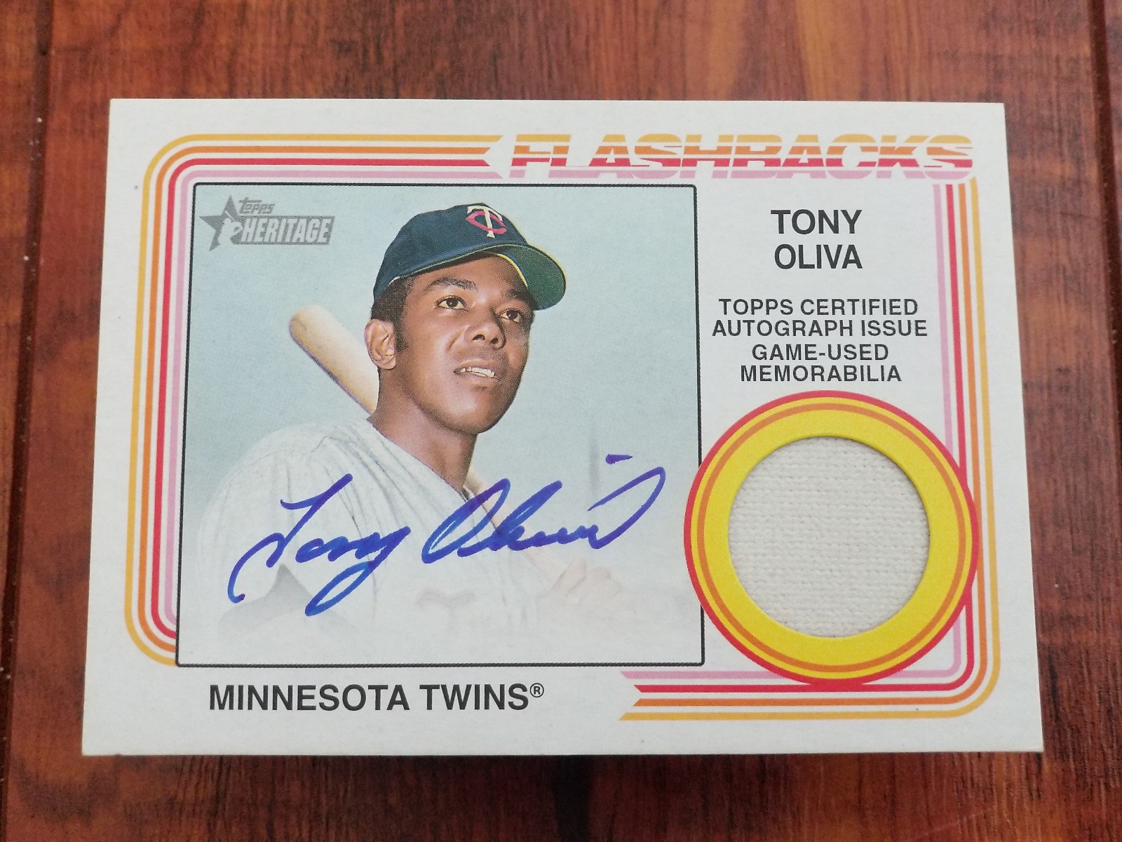 Tony Oliva 2023 Topps Heritage Flashbacks Game-Used Relic & Auto Card – #01/25