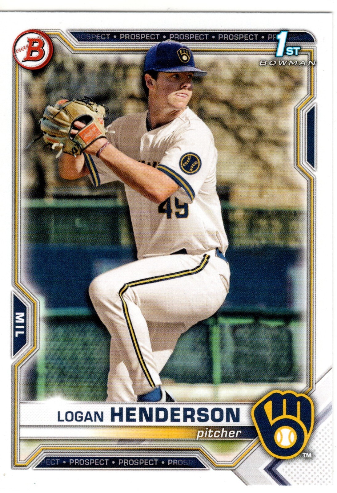 Logan Henderson Milwaukee Brewers 2021 Bowman Draft 1st Bowman