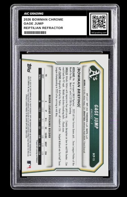 2026 Gage Jump 1st Bowman Chrome Reptilian Refractor Card #BCP-15 Graded 10