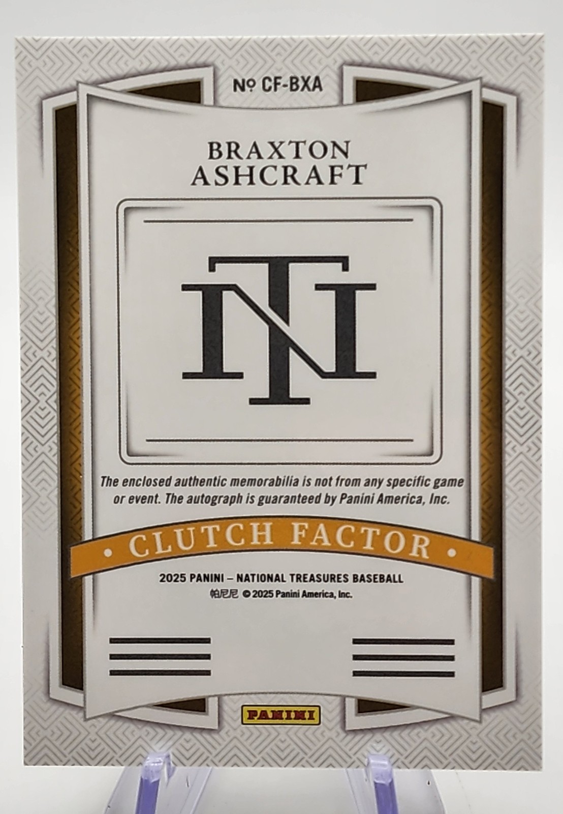 ☠️ BRAXTON ASHCRAFT 2025 Panini Nat TREAS – Clutch Factor #CF-BXA /99 ⚾️