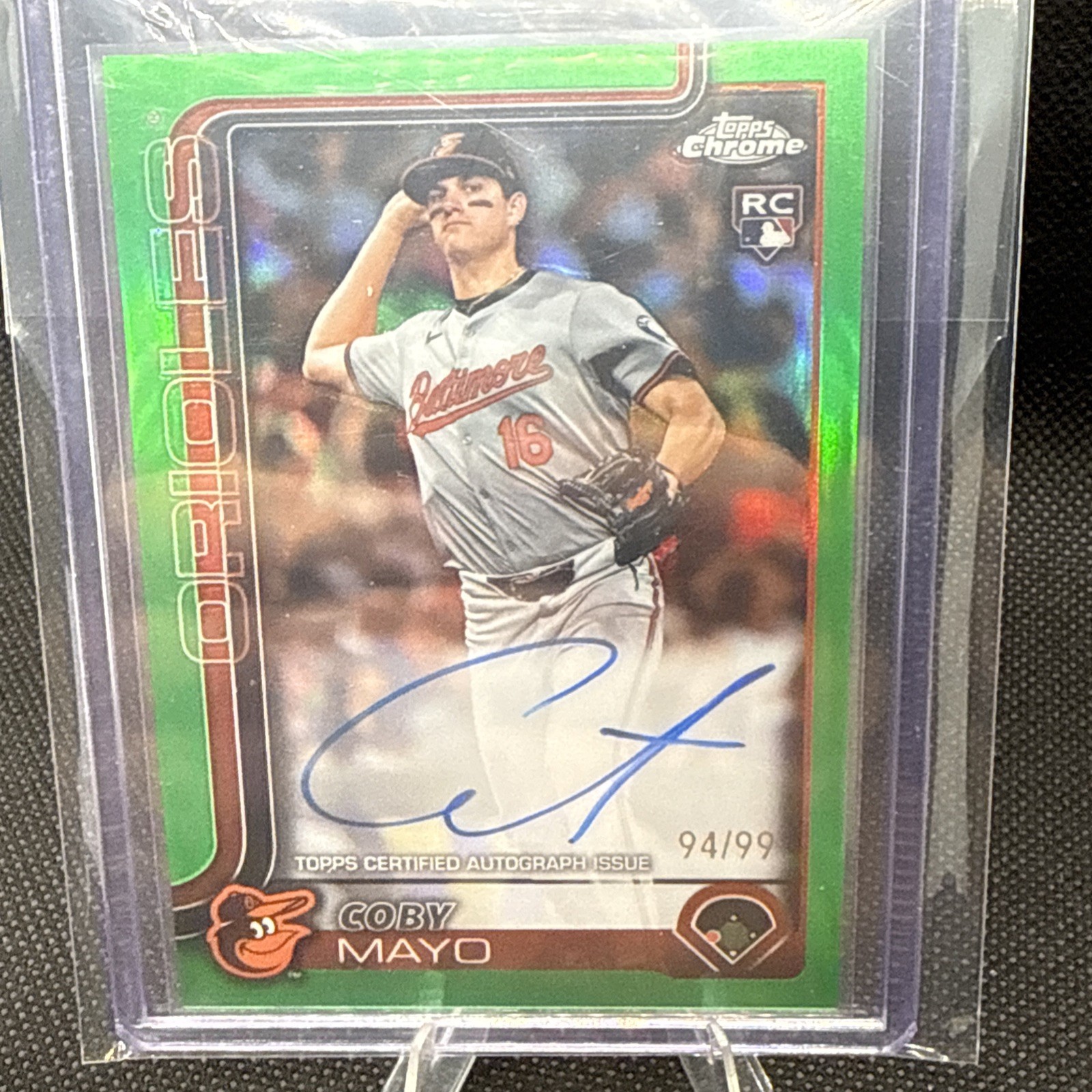 2025 Topps Chrome Coby Mayo Green Refractor Auto Rookie Orioles RC 🔥94/99