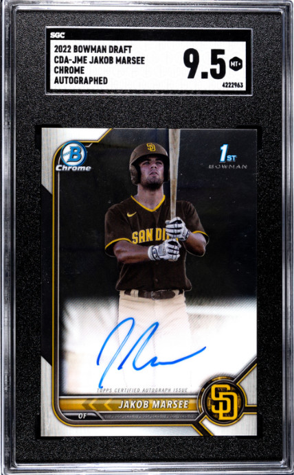 Jakob Marsee 1st Bowman Chrome Auto 2022 Bowman Draft #CDA-JME SGC 9.5