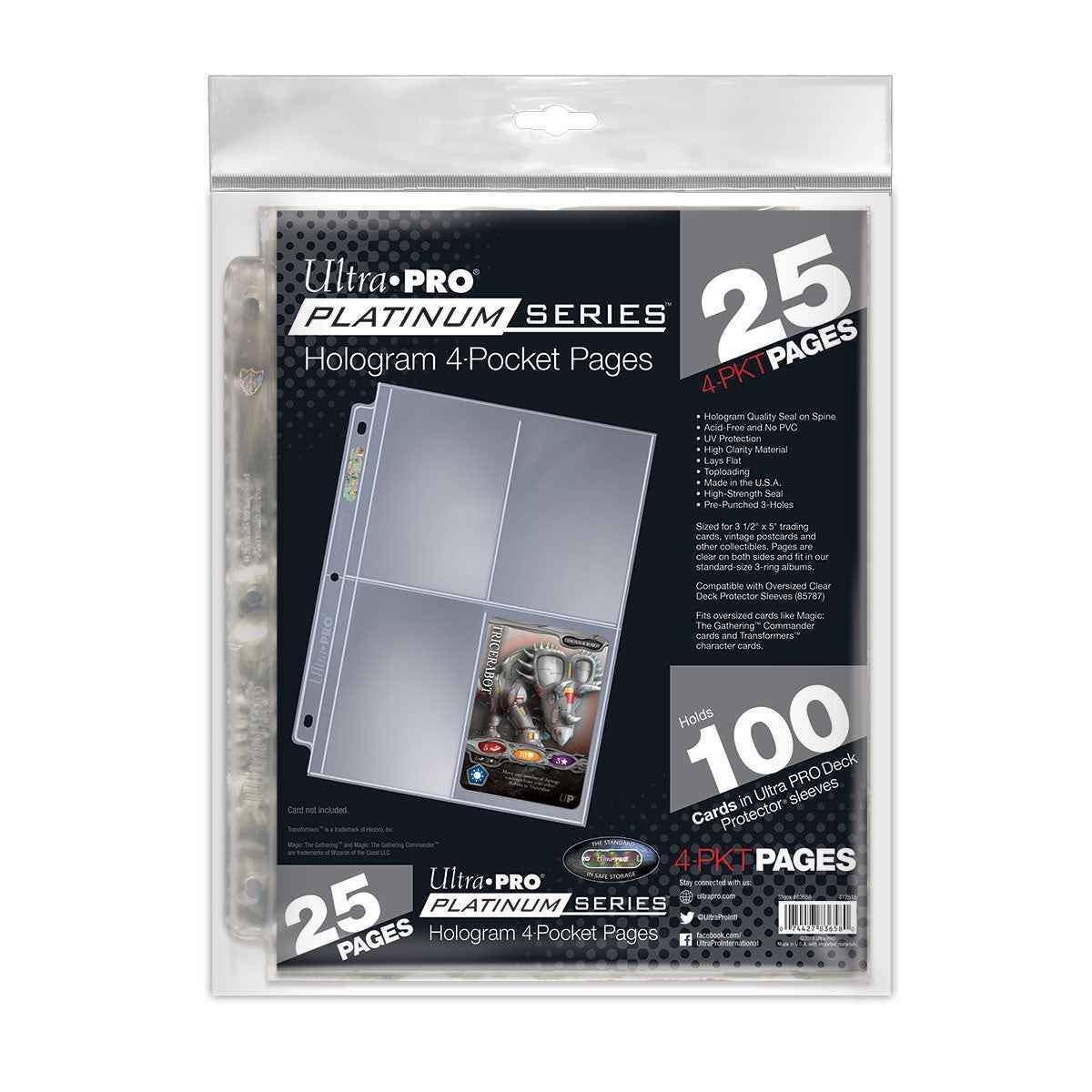 Ultra PRO 25 Ct Platinum 4 Hologram Pocket Pages High Clarity Protectors Sleeves