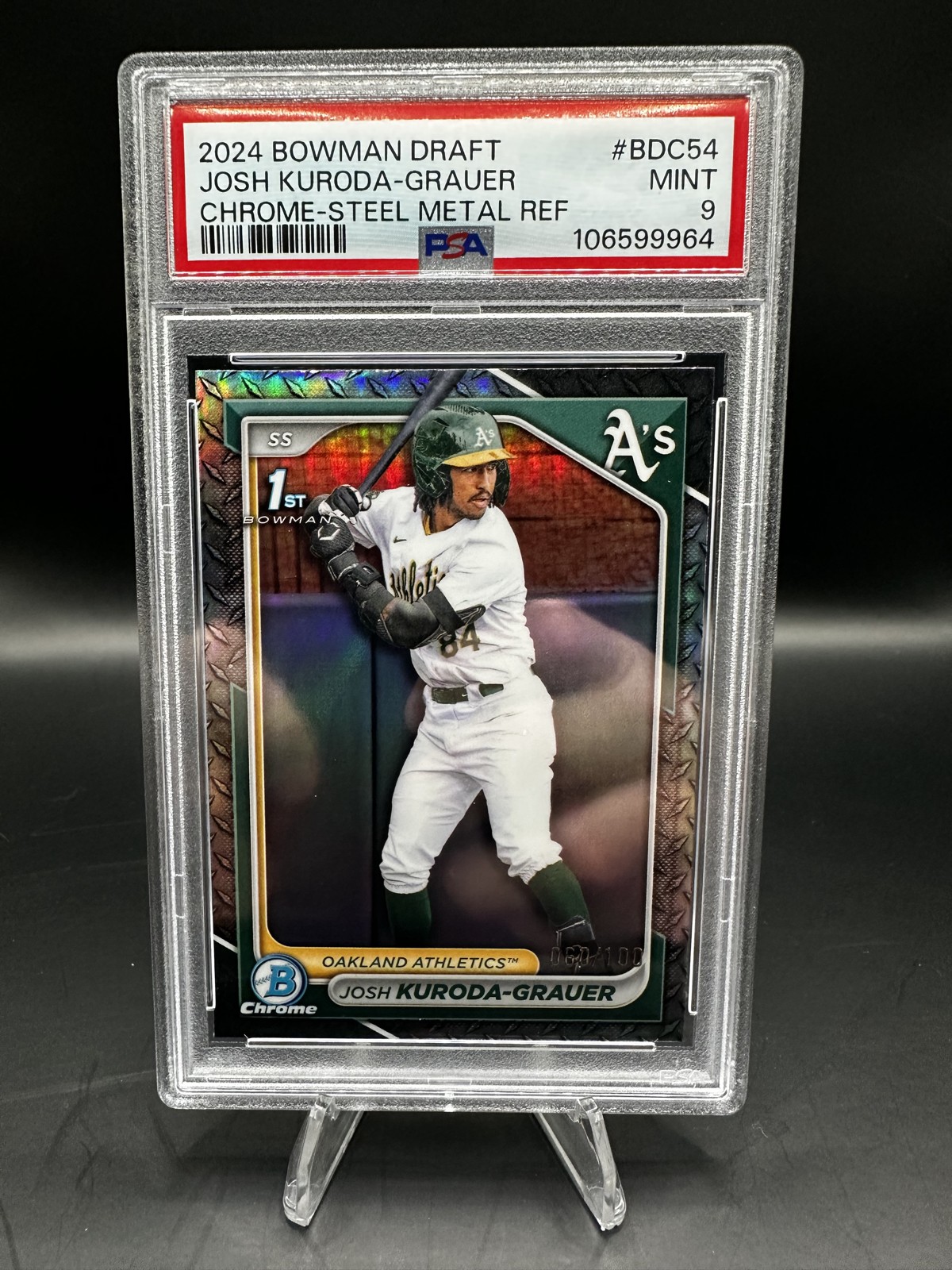 Josh Kuroda-Grauer 2024 Bowman – Steel Metal Refractor /100 – Athletics PSA 9