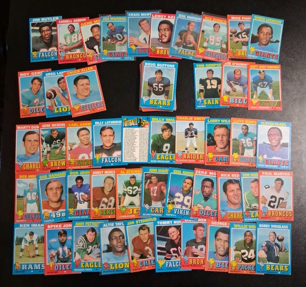 1971 Topps Football Starter – 74 Different – W/ Milt Morin and Cornell Gordon