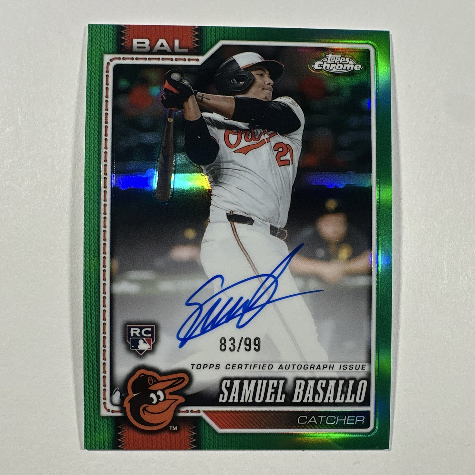 2026 Topps Chrome Samuel Basallo True Green Refractor RC Auto RA-SB 🔥#/99🔥