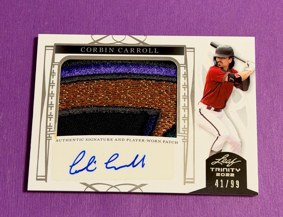 2022 Leaf Trinity Patch/AUTO Corbin Carroll Rc #PA-CC1 – #/99 – D-BACKS STAR —