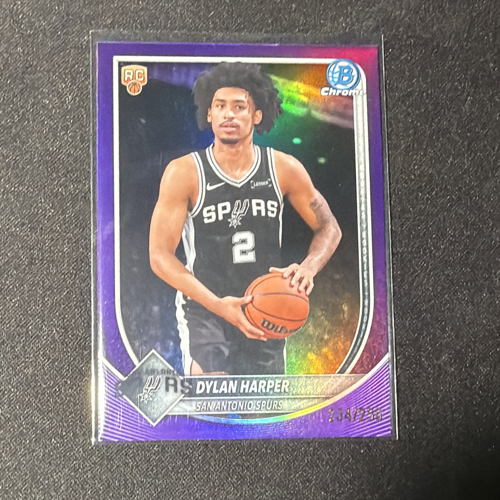 Topps 2025 Bowman Chrome U Dylan Harper Spurs Rookie true Purple /250 #BCV-2