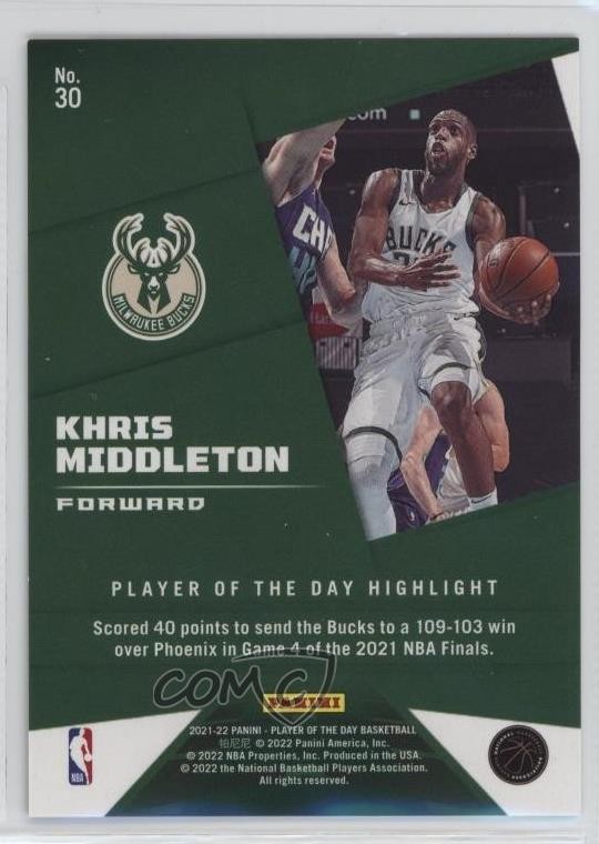 2021-22 Panini Player of the Day Kaboom 22/99 Khris Middleton #30 1c0s
