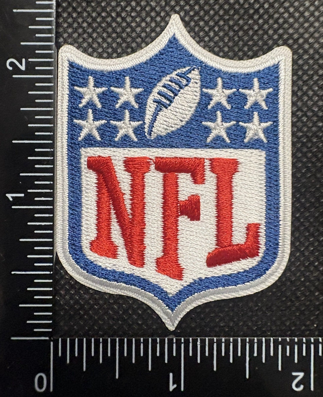 LARGER NFL LOGO SHIELD FOOTBALL IRON ON EMBROIDERED PATCH SEE PHOTOS/ RULER