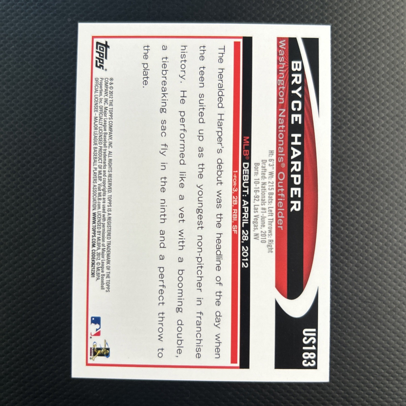 Bryce Harper 2012 Topps Update Series Rookie Debut #US183