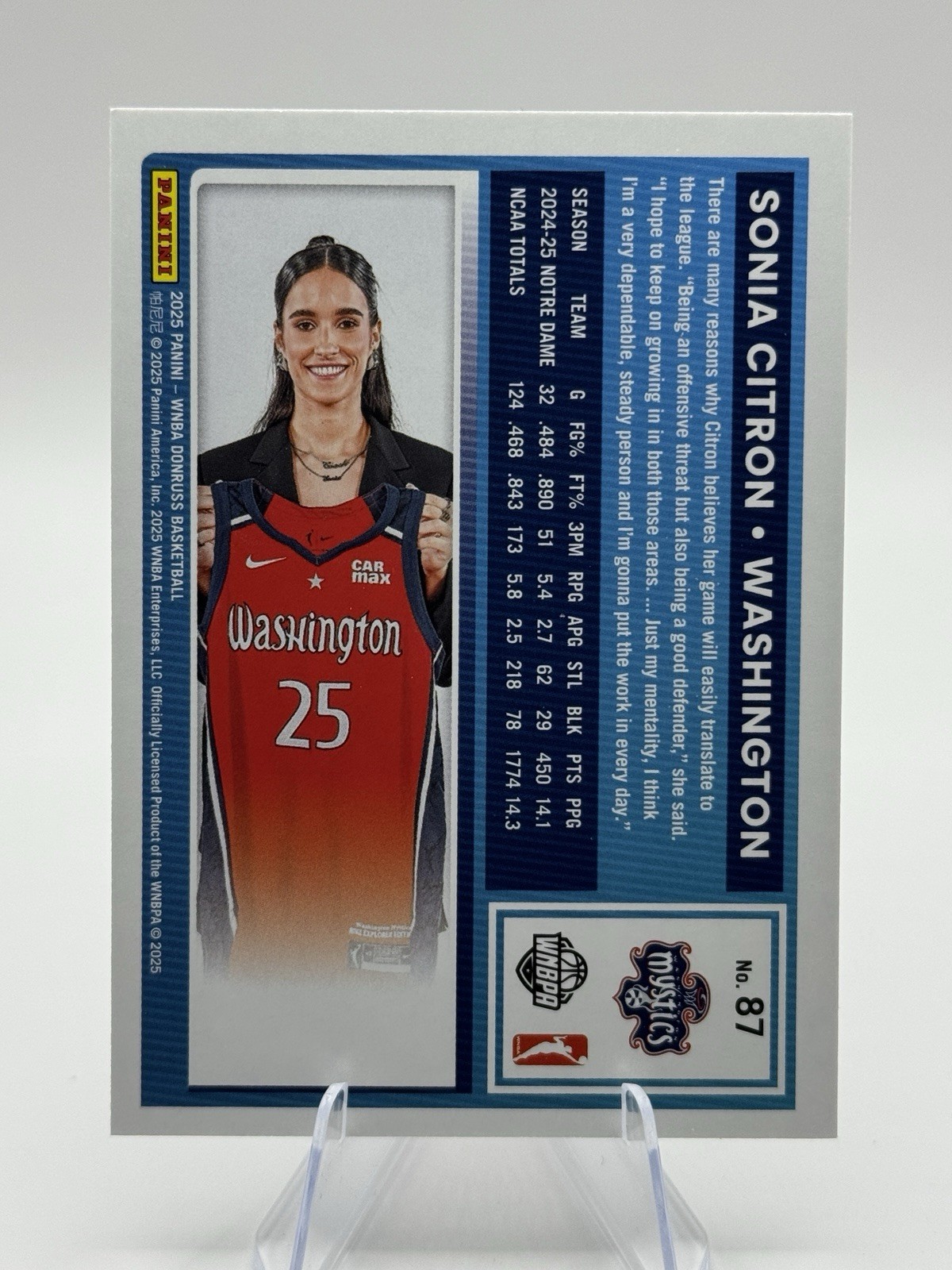 💙 2025 Donruss WNBA Rated Rookie – Sonia Citron #87 – Washington Mystics