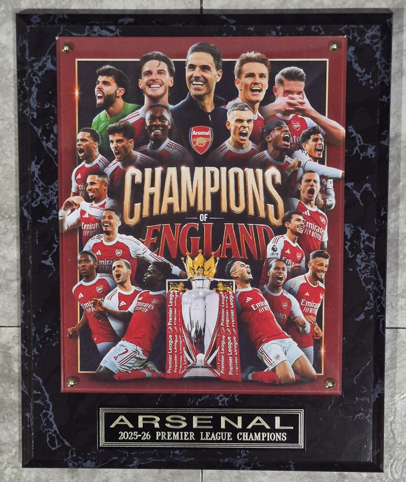 Arsenal 2025-2026 Premier League Champions 10.5×13 PLAQUE