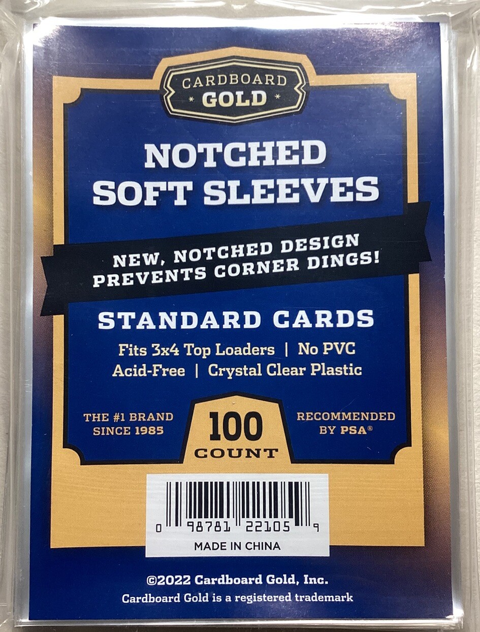 1 Pack 100 Cardboard Gold Notched Soft Sleeves for STANDARD Cards Easy Glide
