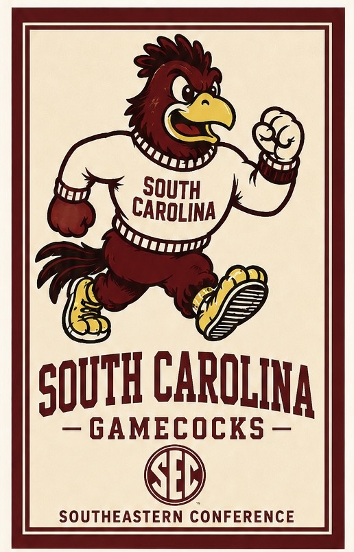South Carolina Gamecocks 12x8in Metal Sign SEC College Football Wall Decor