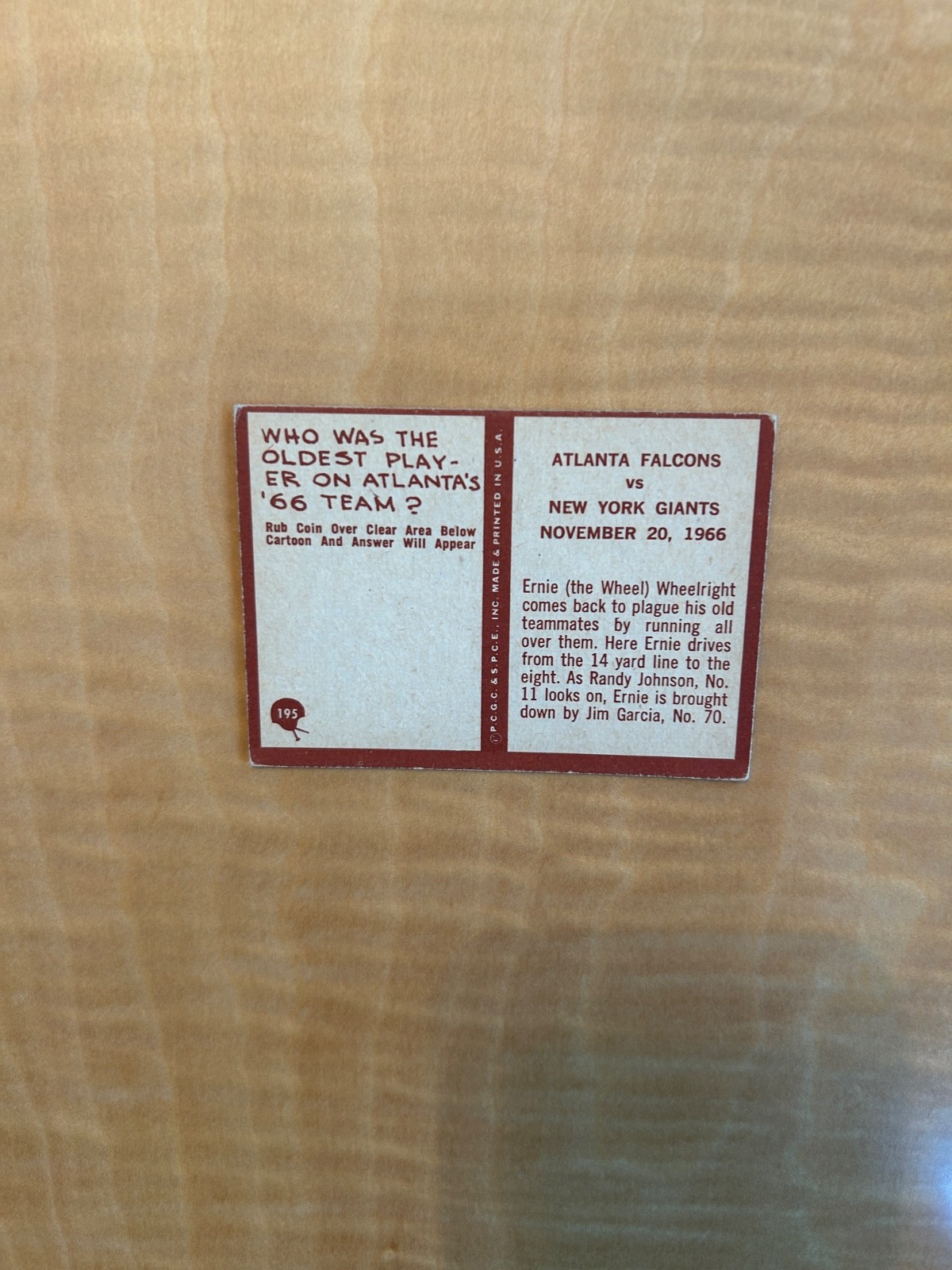 1967 PHILADELPHIA FOOTBALL #195 ATLANTA FALCONS PLAY CARD!! $1 SHIPPING!!