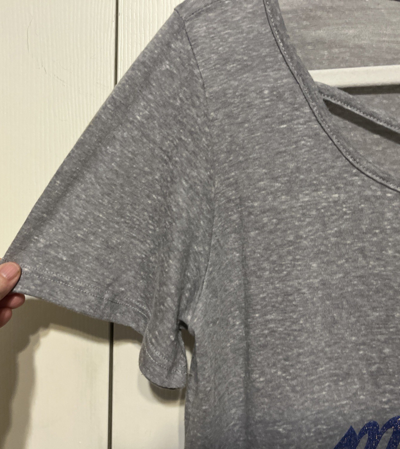 Gameday Couture Dallas Maverick Gray/Blue Slub Knit Caged Neck Top Size L NWOT