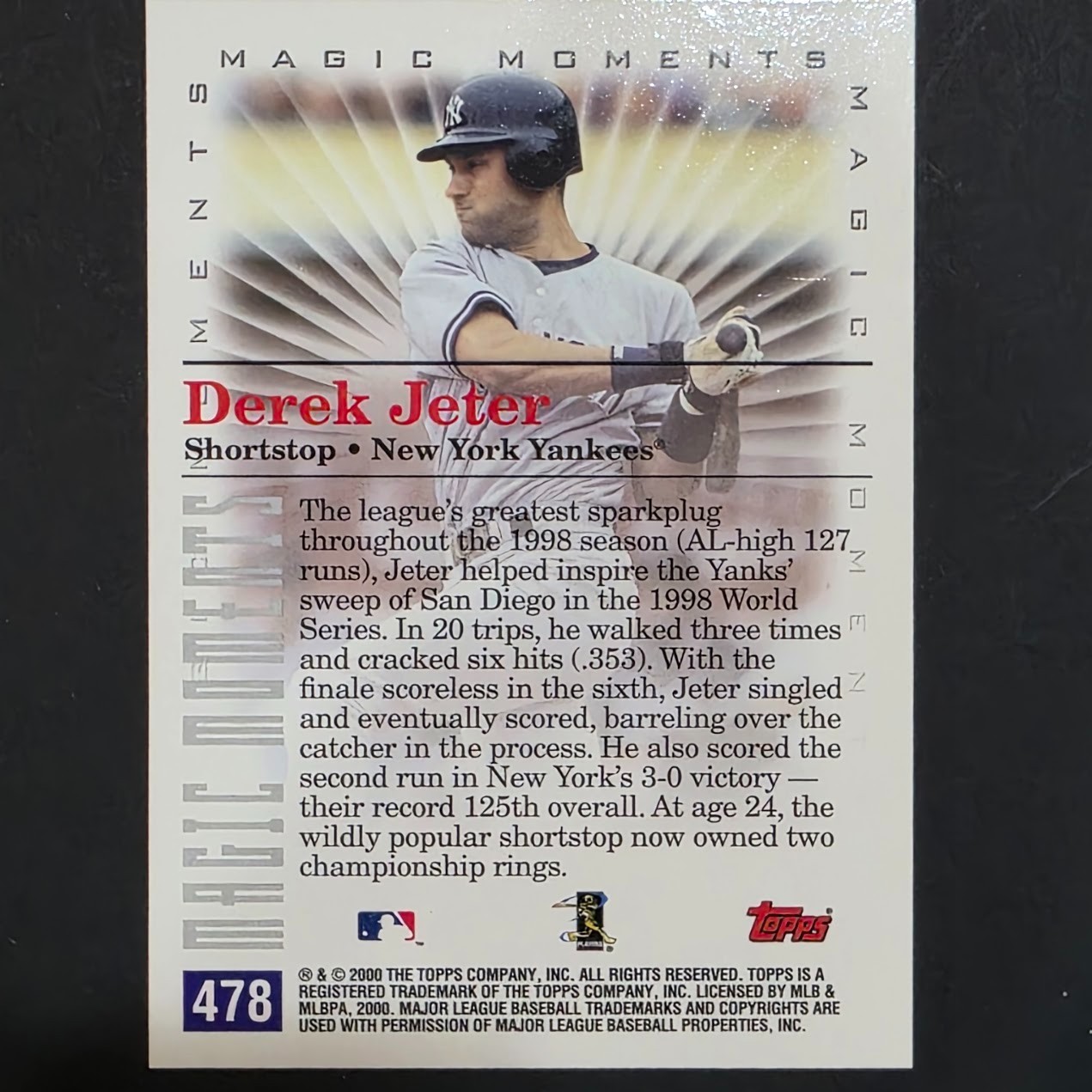 2000 Topps – Magic Moments Derek Jeter #478 Wins 1999 World Series