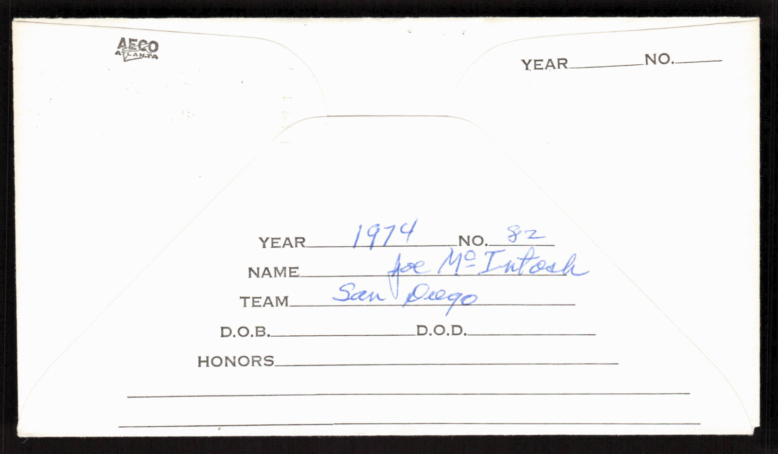Joe McIntosh Signed Baseball Postal Stamp Envelope San Diego Padres Auto