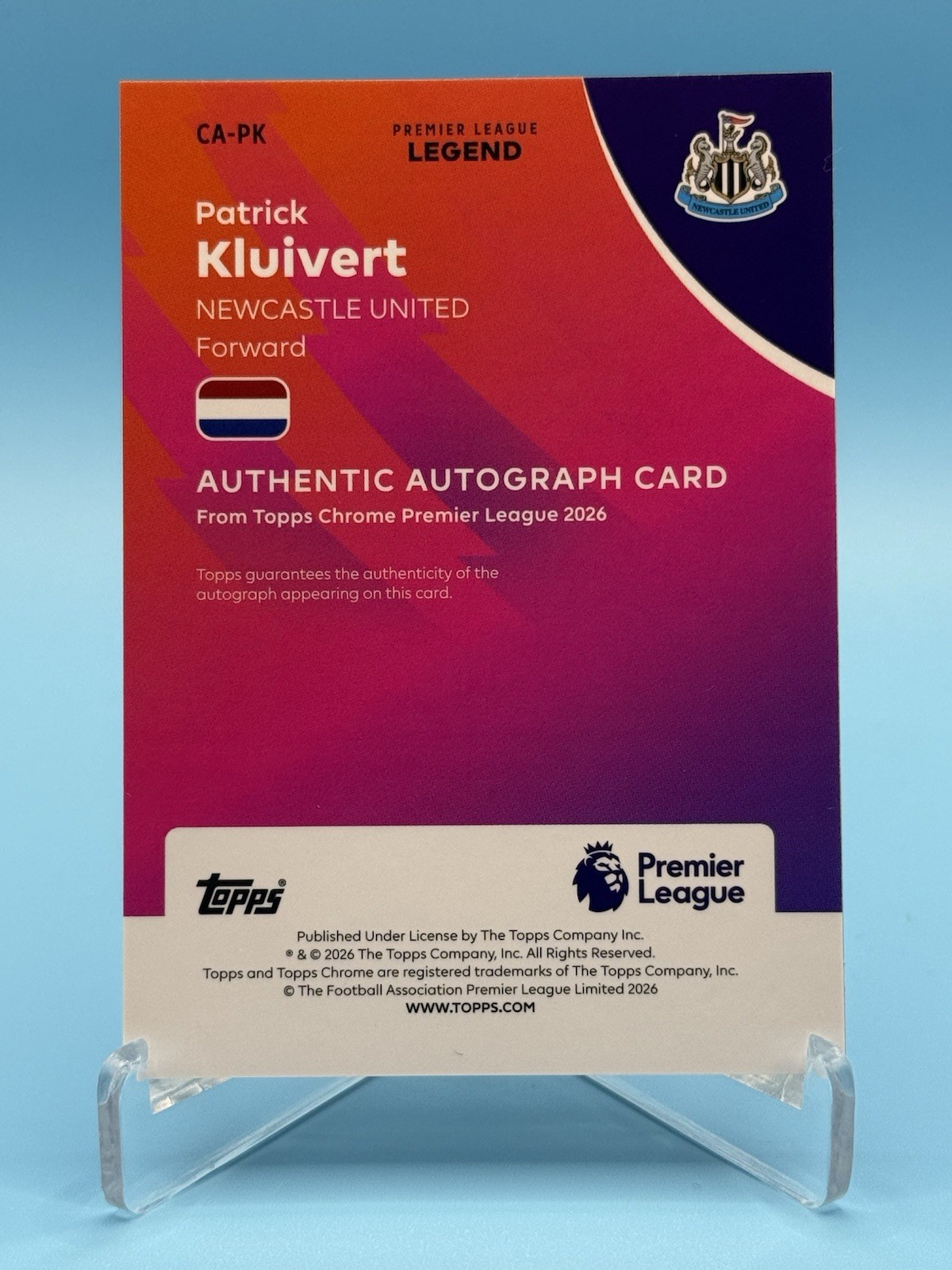 2025-26 Topps Chrome Premier League Red Refractor Patrick Kluivert Auto #5/5