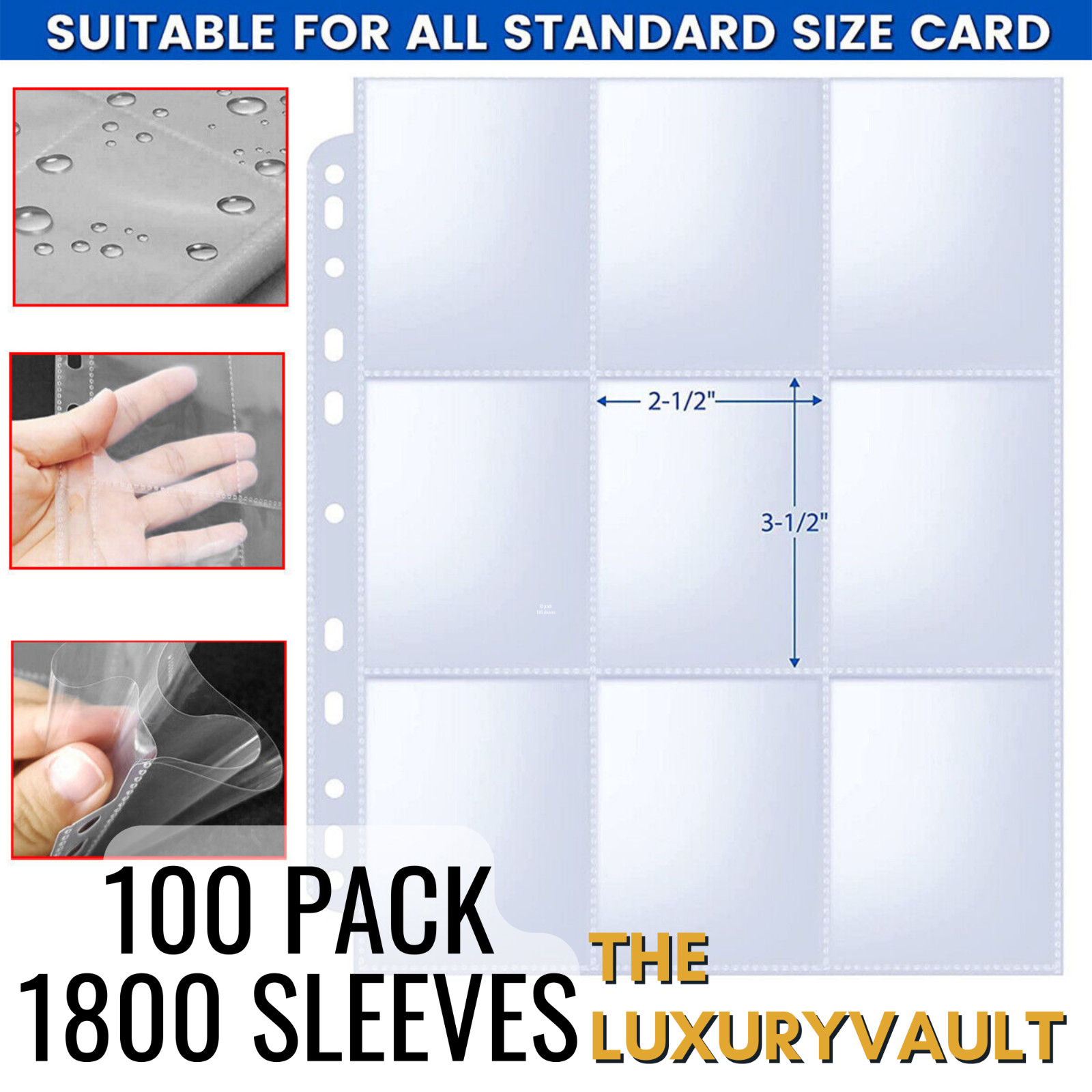 Trading Card Album Binder Protector Pages Sleeves 18 Pocket 100 Sheets Baseball