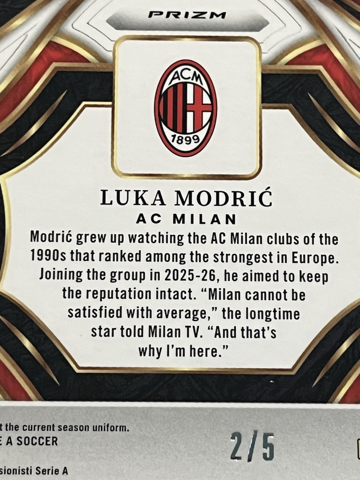 2025-26 Panini Select Serie A – Luka Modrić Snapshots GREEN #/5 AC Milan Croatia