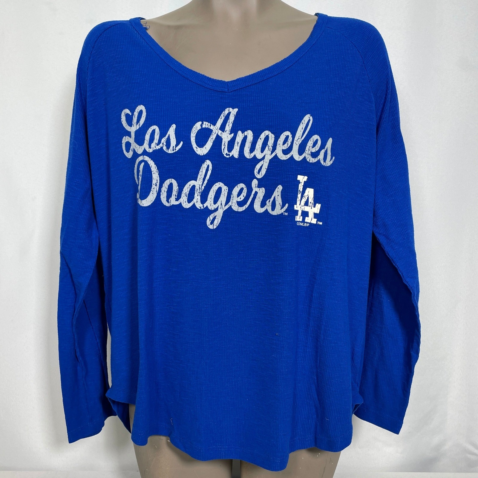 Los Angeles Dodgers MLB Blue Ribbed Long Sleeve Script Logo Shirt Women’s LARGE