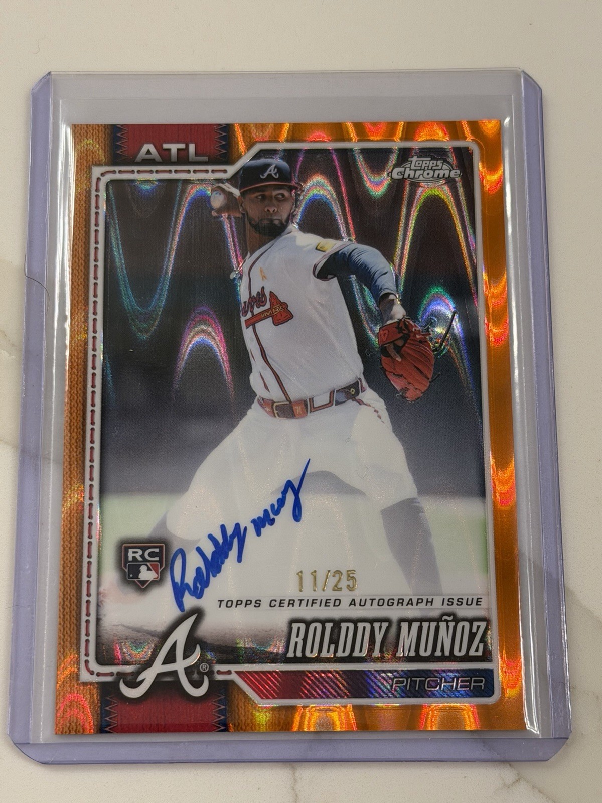 ROLDDY MUNOZ Orange 11/25 AUTO Raywave RC Braves – 2026 Topps Chrome