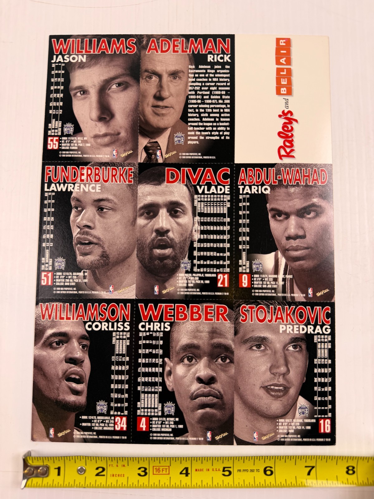 Uncut Sheet 1998-99 Upper Deck Black Diamond Basketball Cards Sacramento Kings