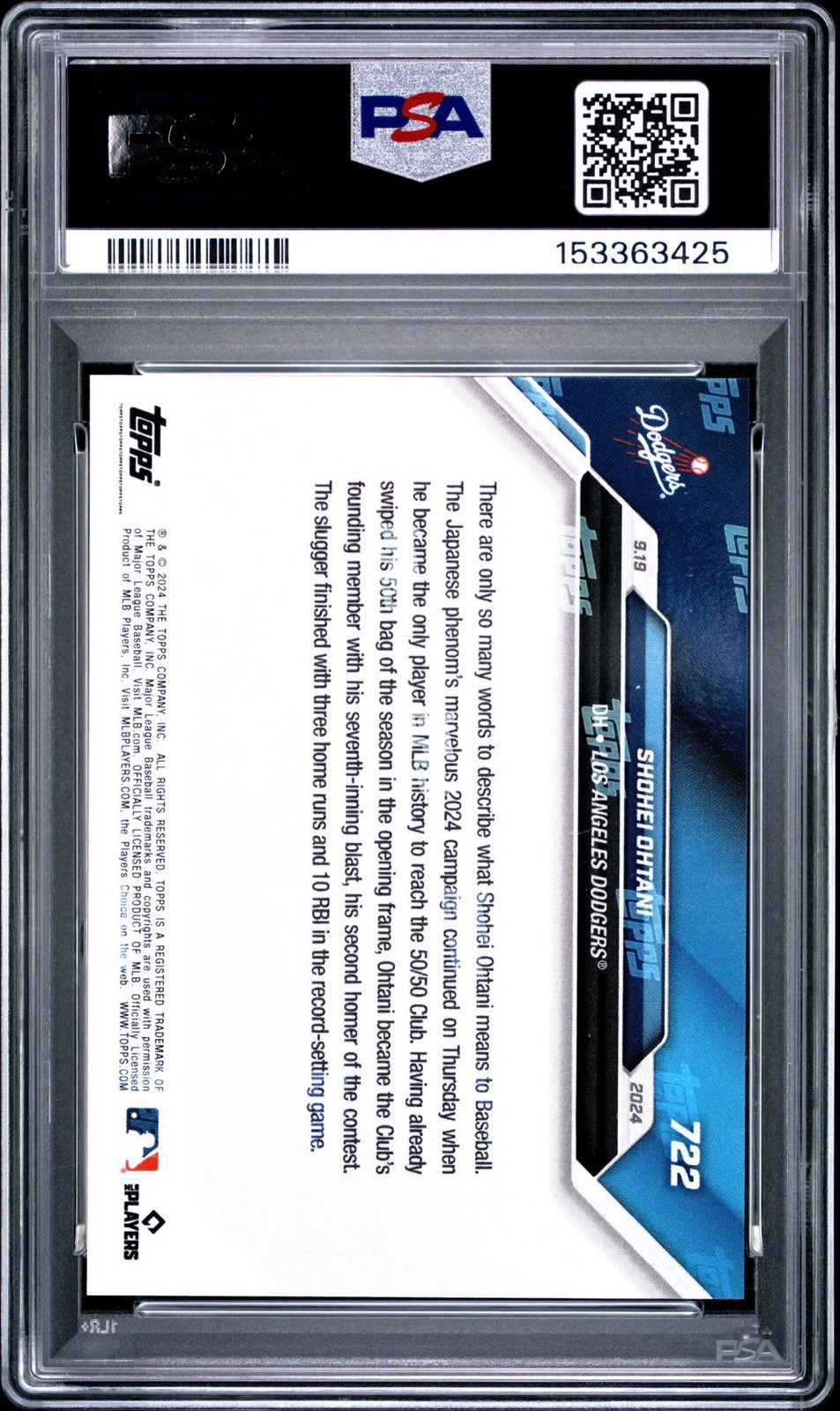 Shohei Ohtani 722 2024 Topps Now Card 50/50 Player Los Angeles Dodgers PSA 10
