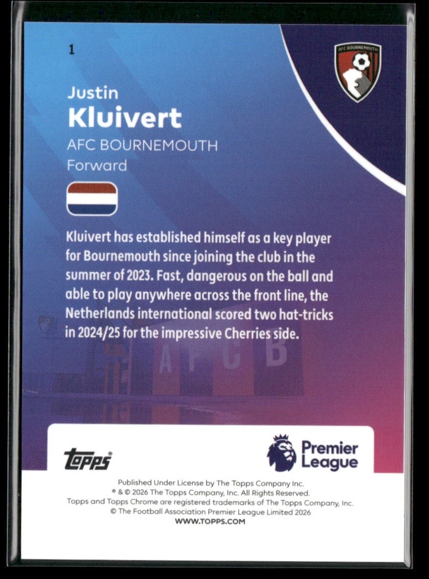 Justin Kluivert 2026 Topps Chrome Premier League #1