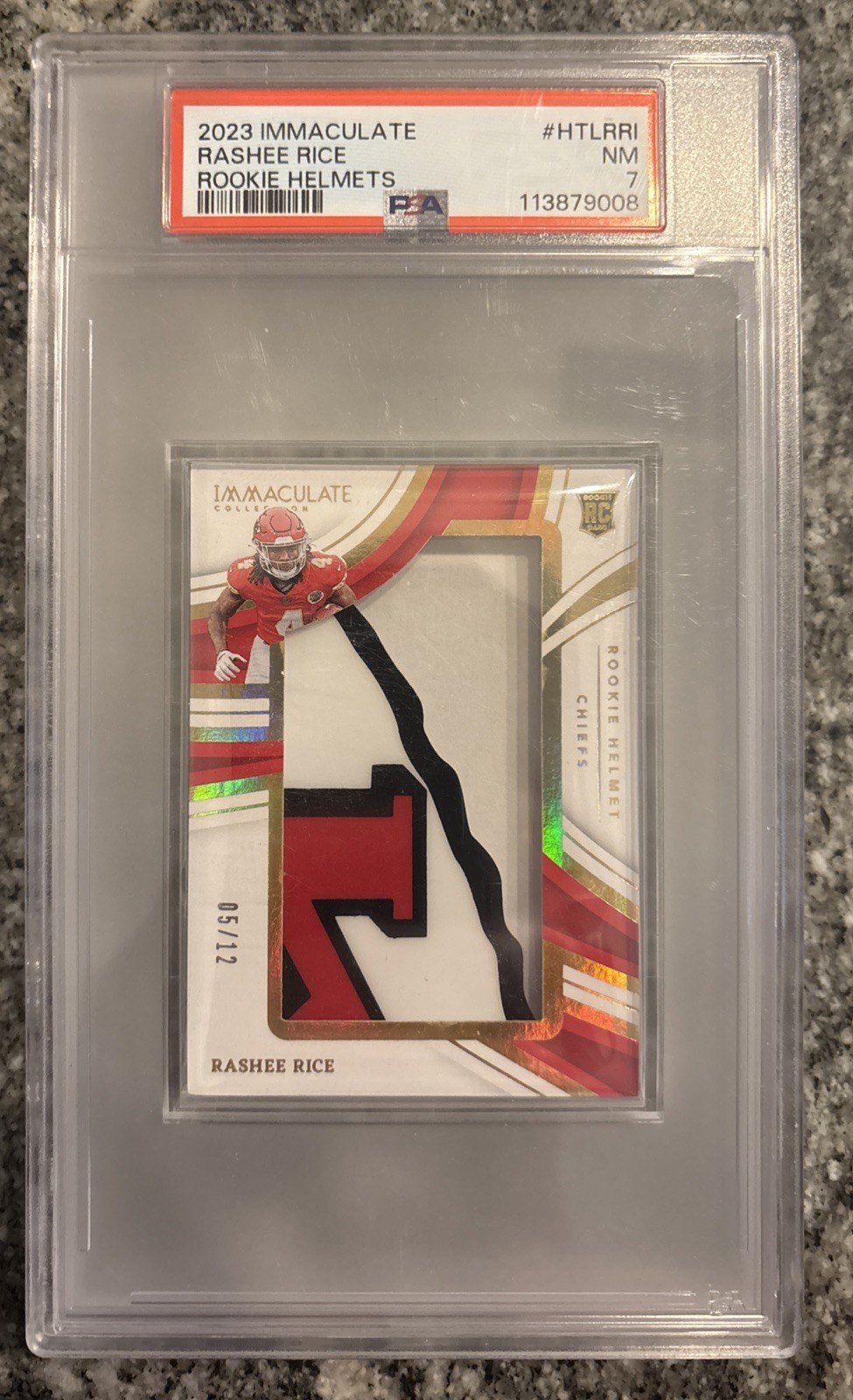 2023 PANINI IMMACULATE COLLECTION ROOKIE HELMETS RASHEE RICE ROOKIE 12/12 PSA 7