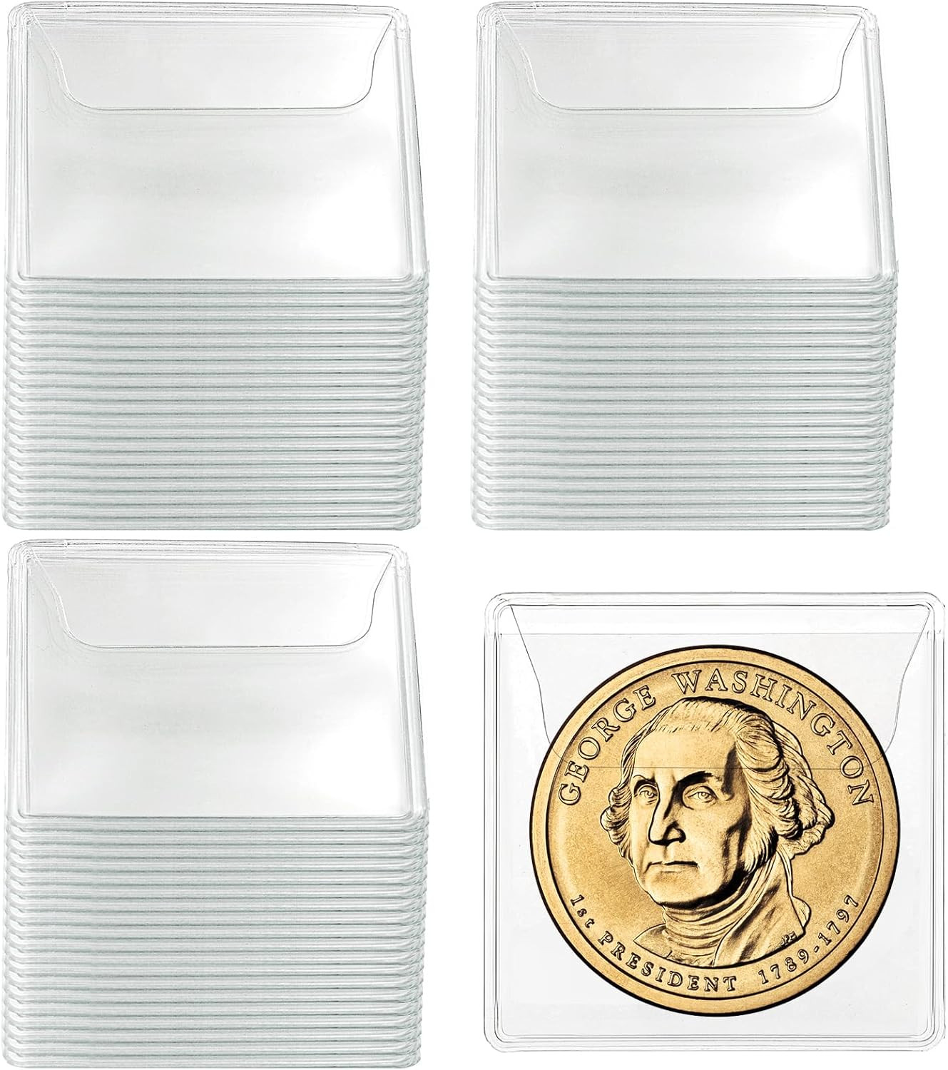200 Pack Single Pocket Coin Sleeves for Collectors, 2 x 2 Inch Clear PVC Coin…