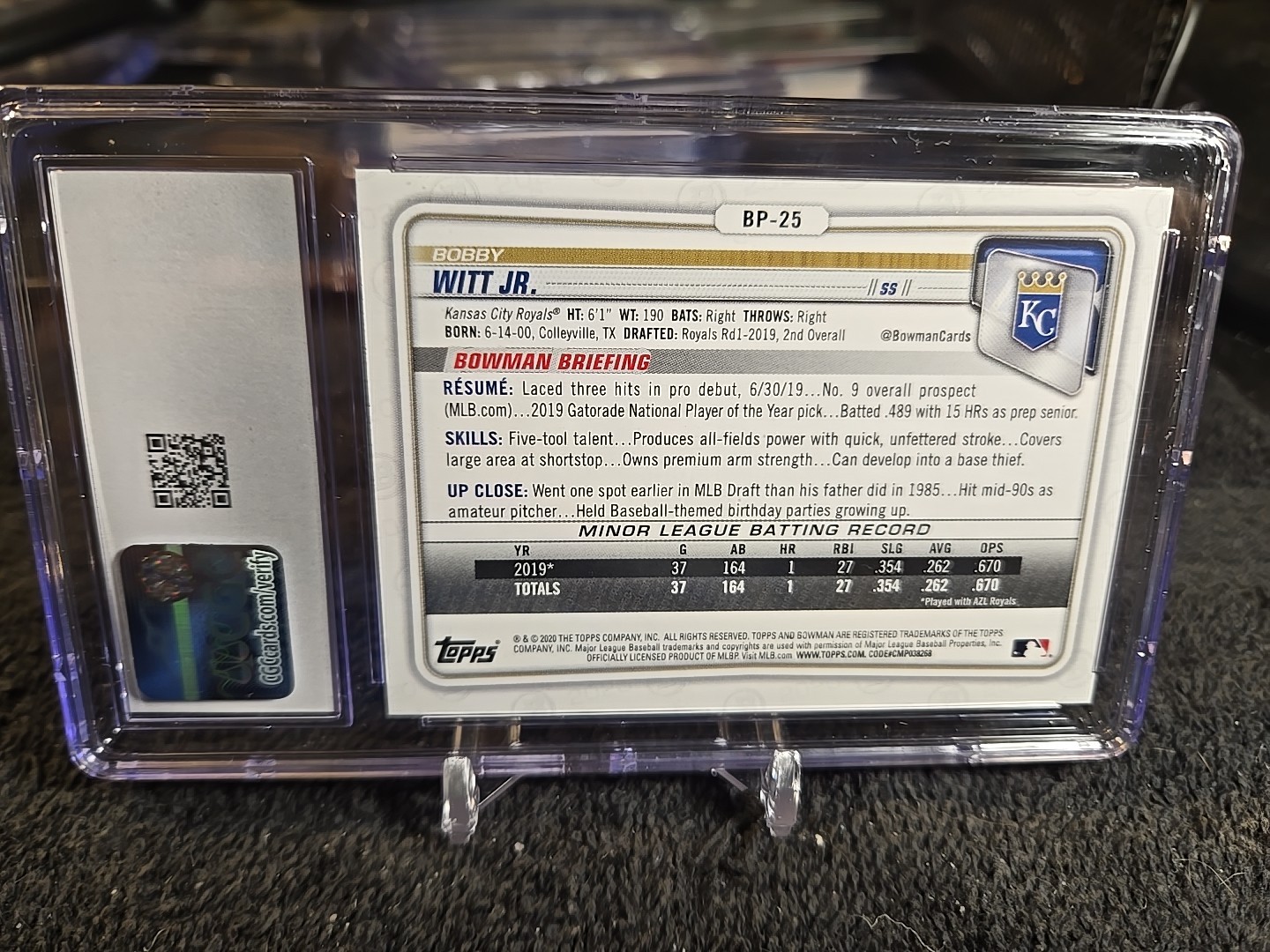 2020 BOBBY WITT JR. (RC) CGC 10 Gem Mint Bowman Prospects #BP-25 K.C. Royals
