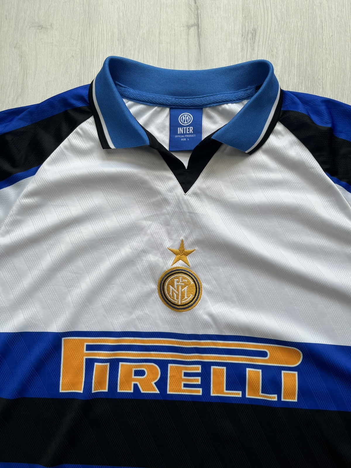 INTER MILAN 1996/1997 SCORE DRAW REPLICA AWAY SOCCER JERSEY FOOTBALL SHIRT Sz L