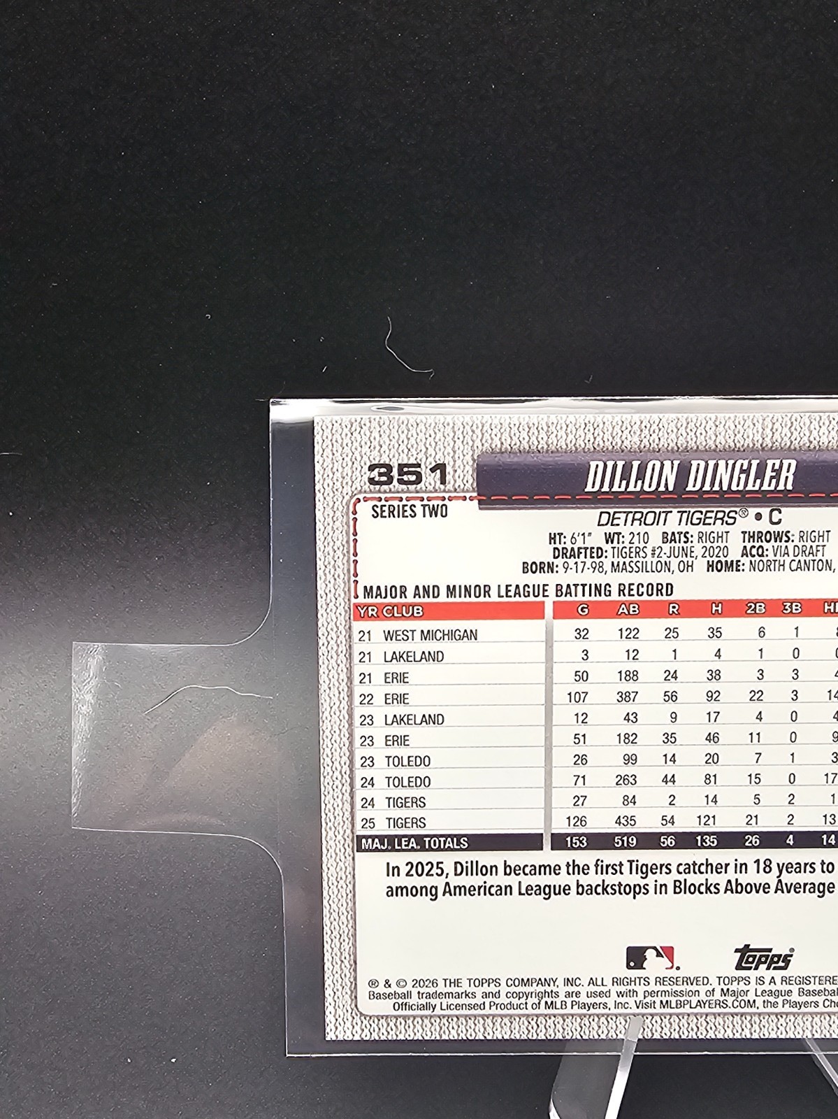Dillon Dingler 2026 Topps Series 2 #351 Detroit Tigers