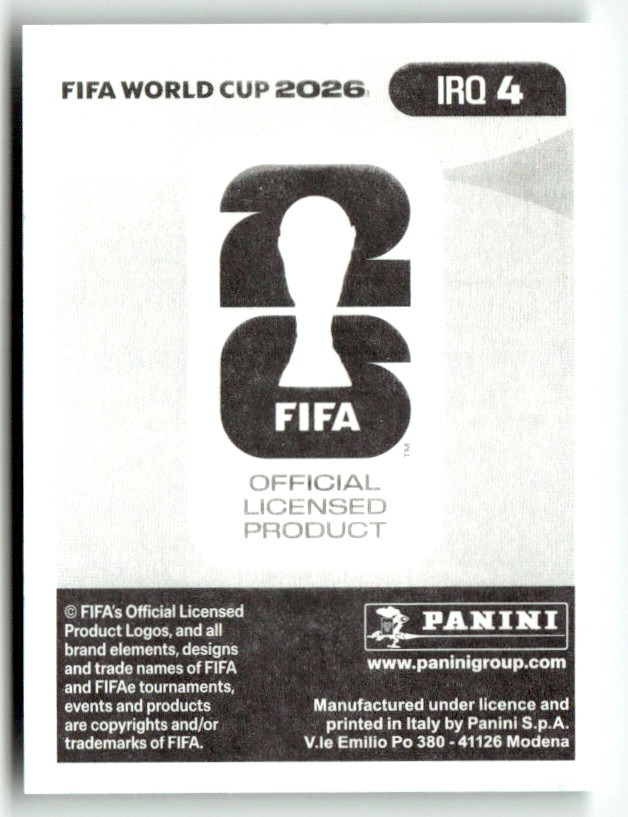 Panini 2026 World Cup WM Iraq Sticker No. IRQ 4 Hussein Ali