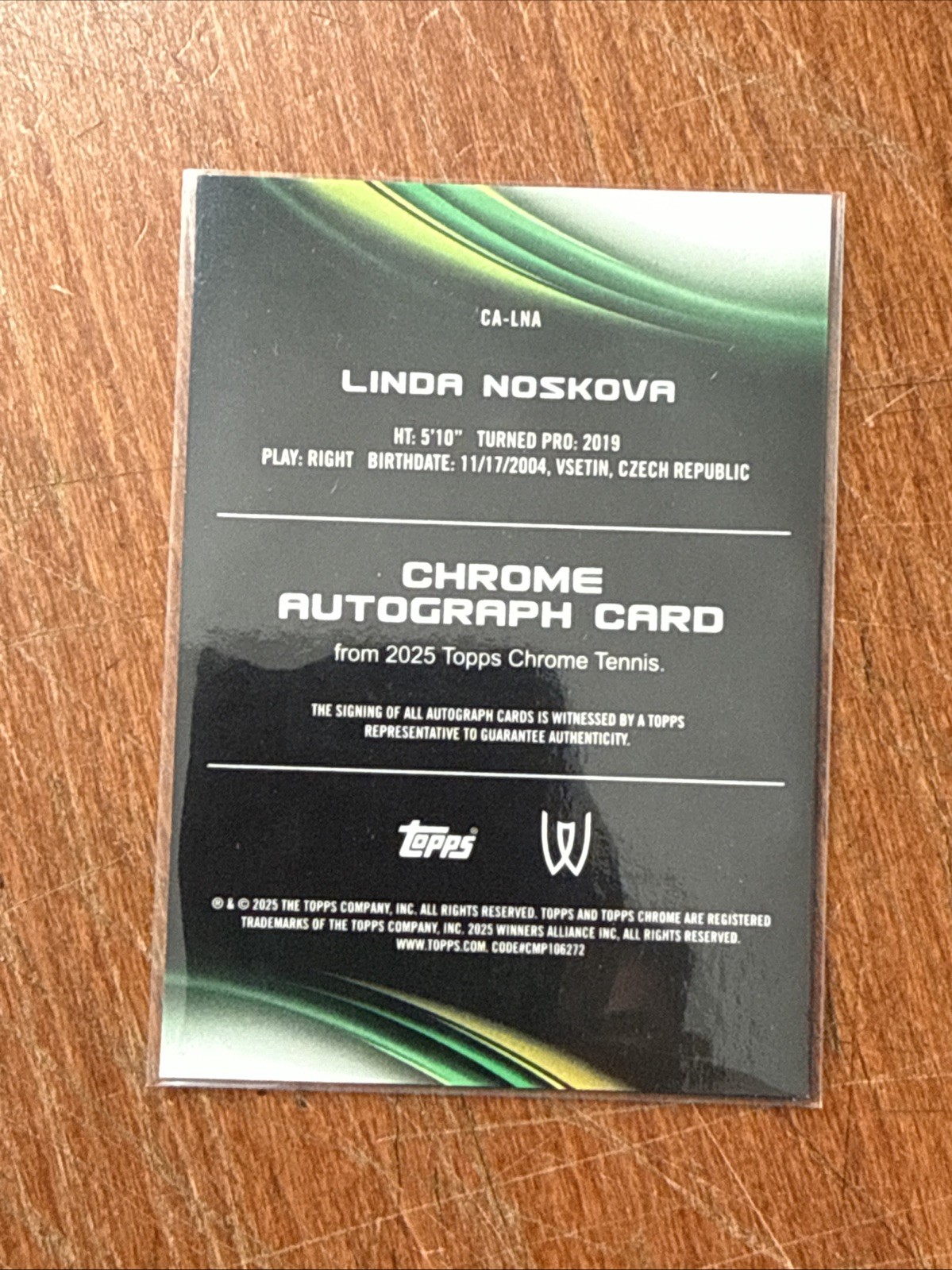 Rookie Topps Chrome Tennis Autographs I Linda Noskova Auto #CA-LNA 2025
