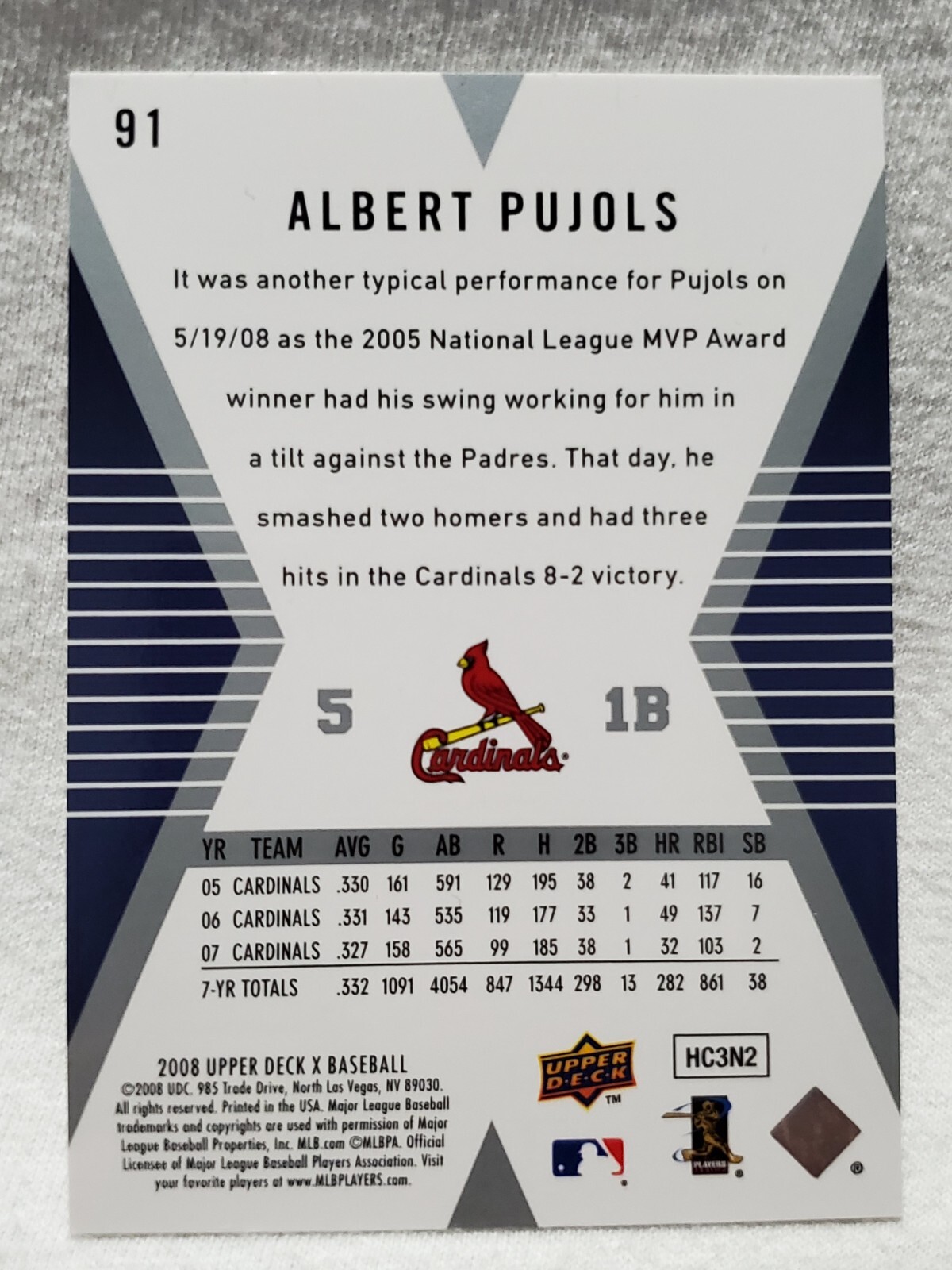 2008 Upper Deck X – Albert Pujols #91 St Louis Cardinals