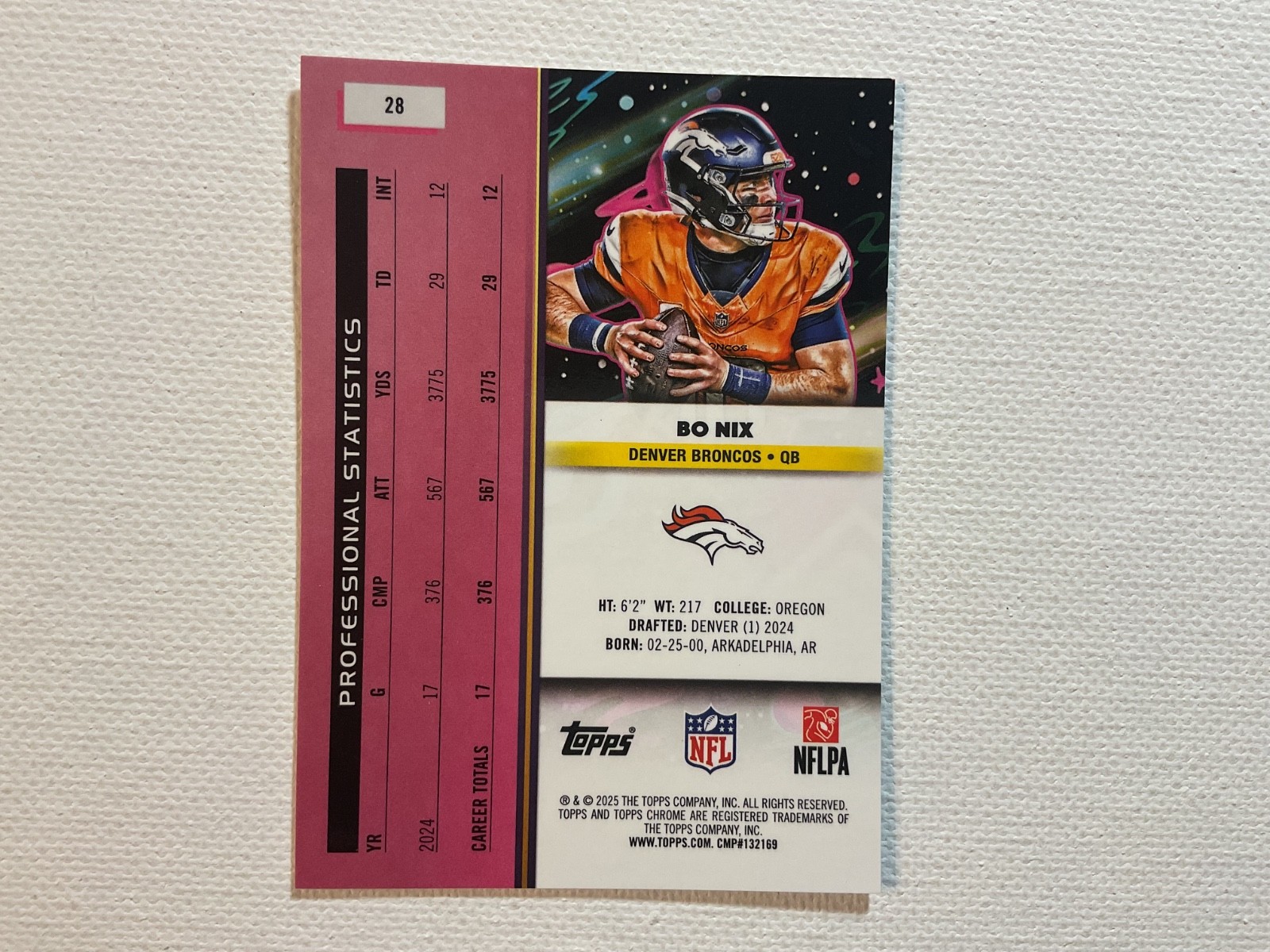 2025 Topps Chrome Cosmic Bo Nix Base #28 Denver Broncos NFL