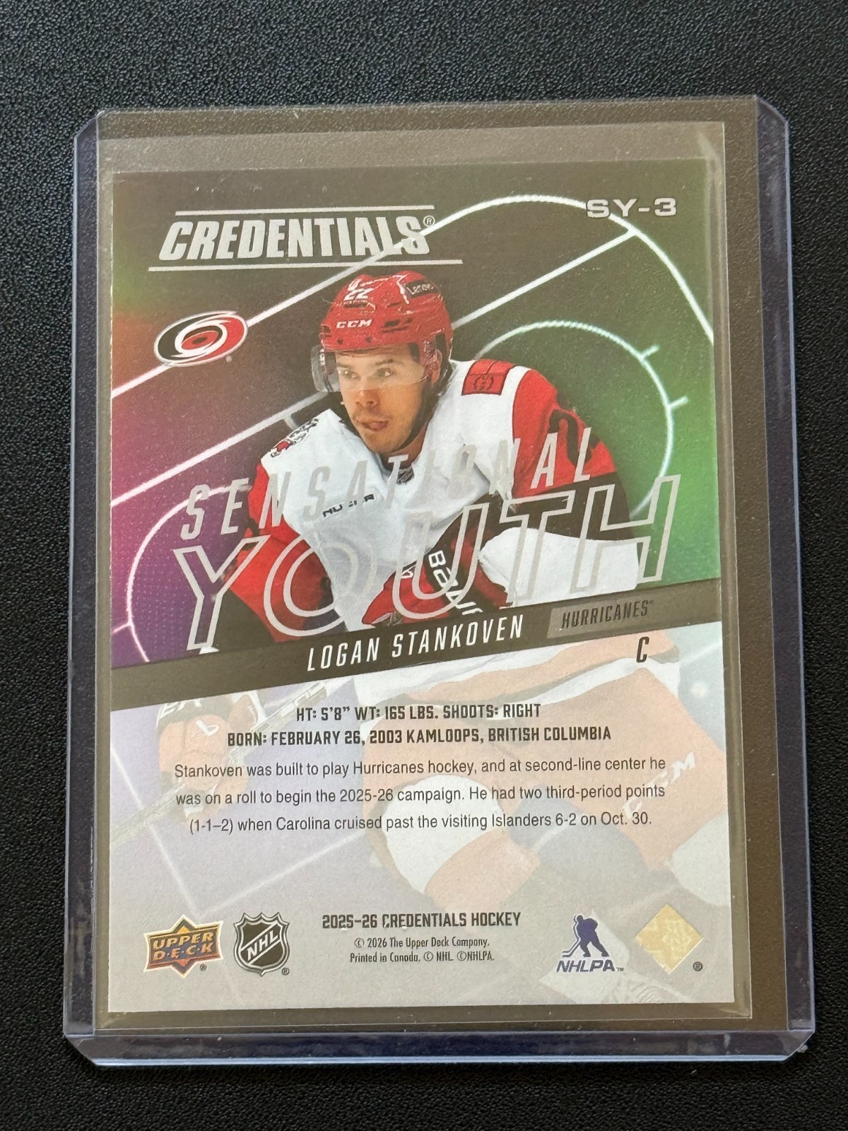2025-26 Upper Deck Credentials Logan Stankoven Sensational Youth