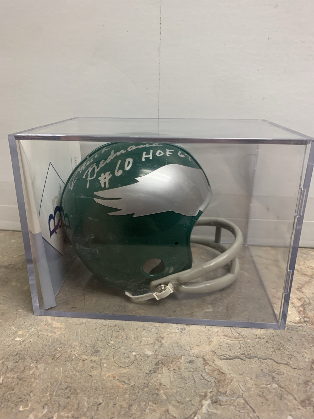 Chuck Bednarik signed Eagles 2-Bar Autograph Riddell Mini Helmet w/ “HOF 67” COA