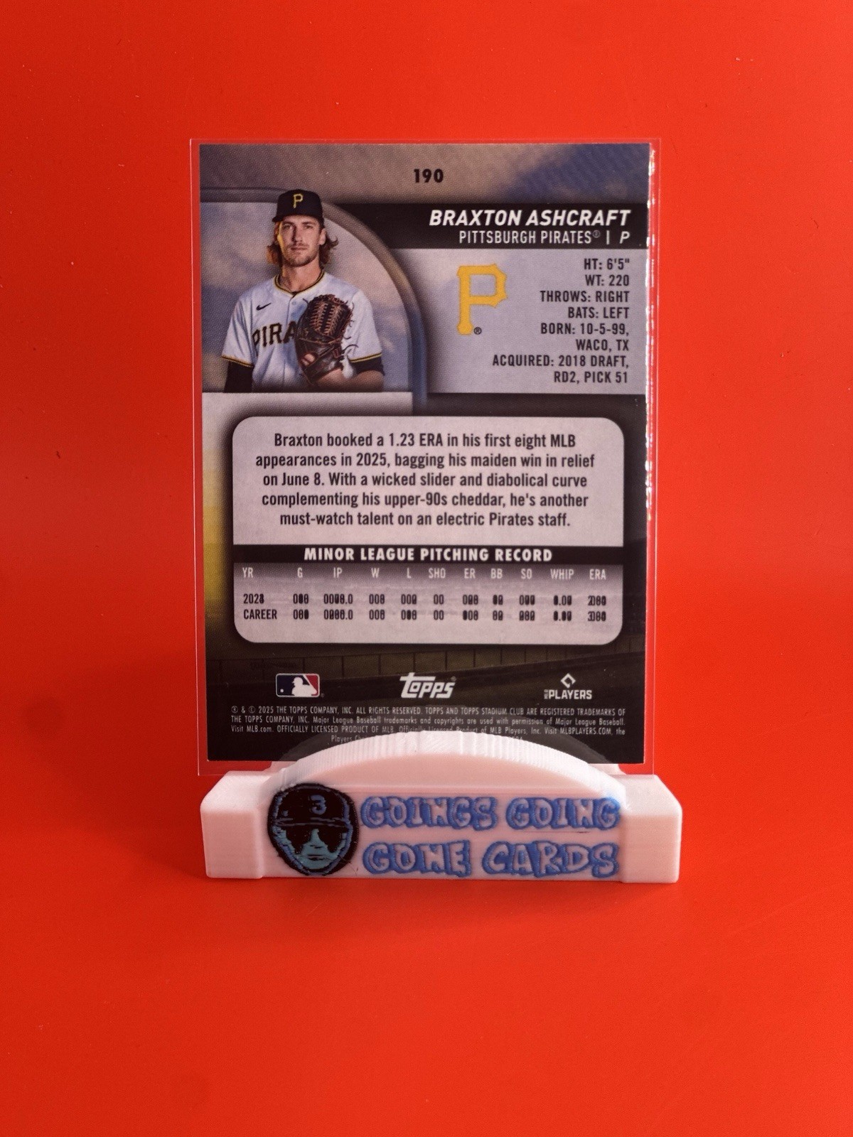 2025 Topps Stadium Club Braxton Ashcraft #190 Rookie Card RC Pittsburgh Pirates