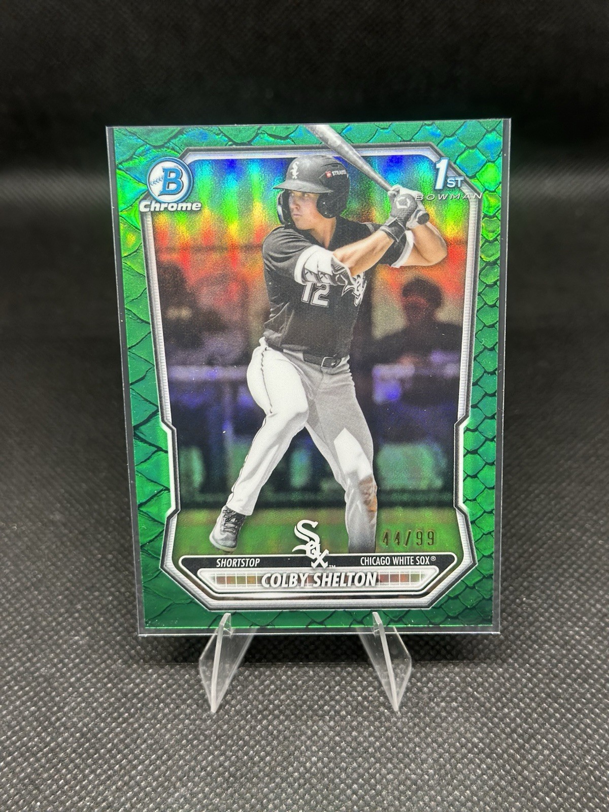 2026 Bowman Chrome Colby Shelton 1st Green Reptilian Refractor /99 White Sox RC