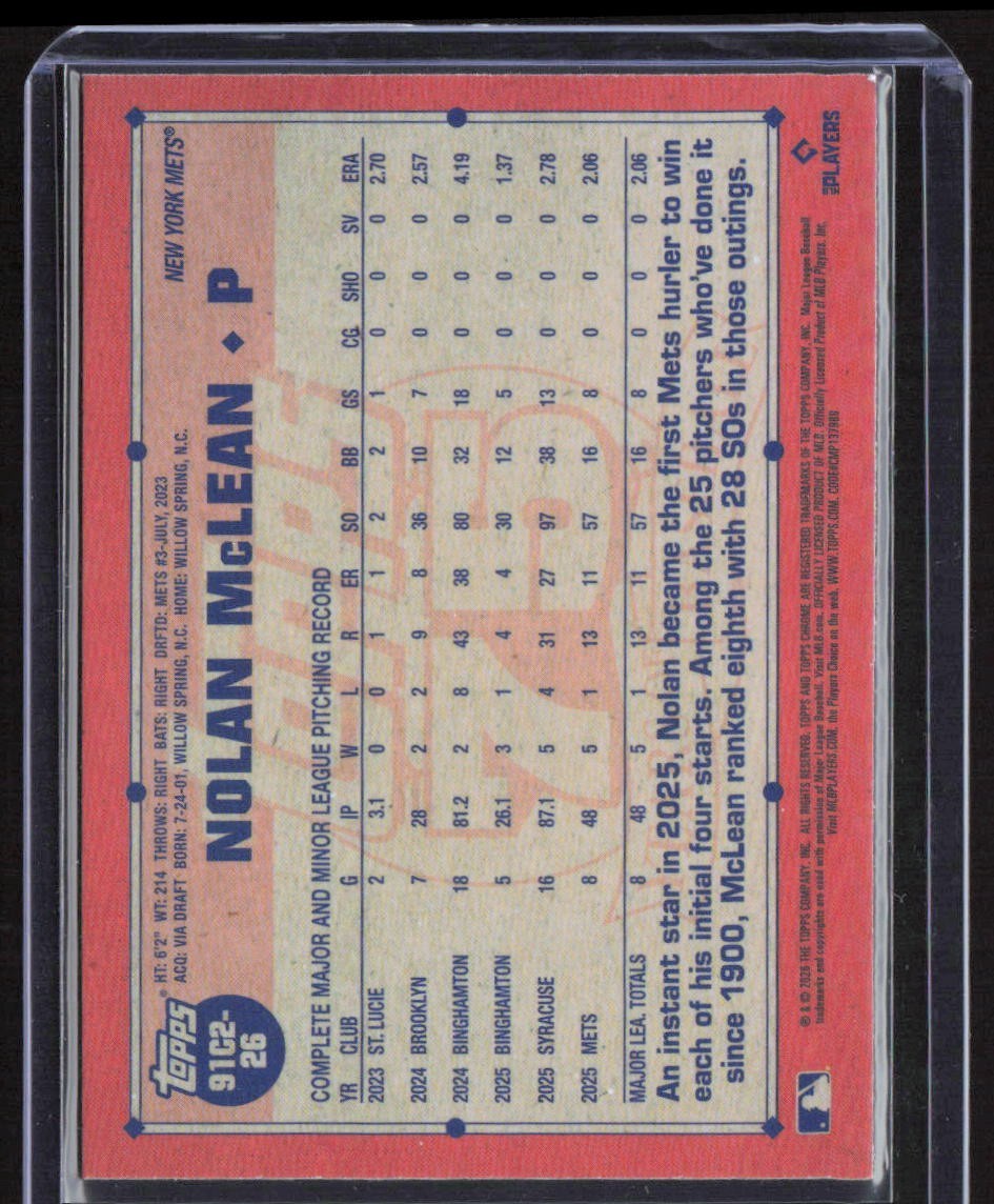 2026 Topps Silver Pack Mojo Nolan McLean #91C2-26 Rookie RC Mets