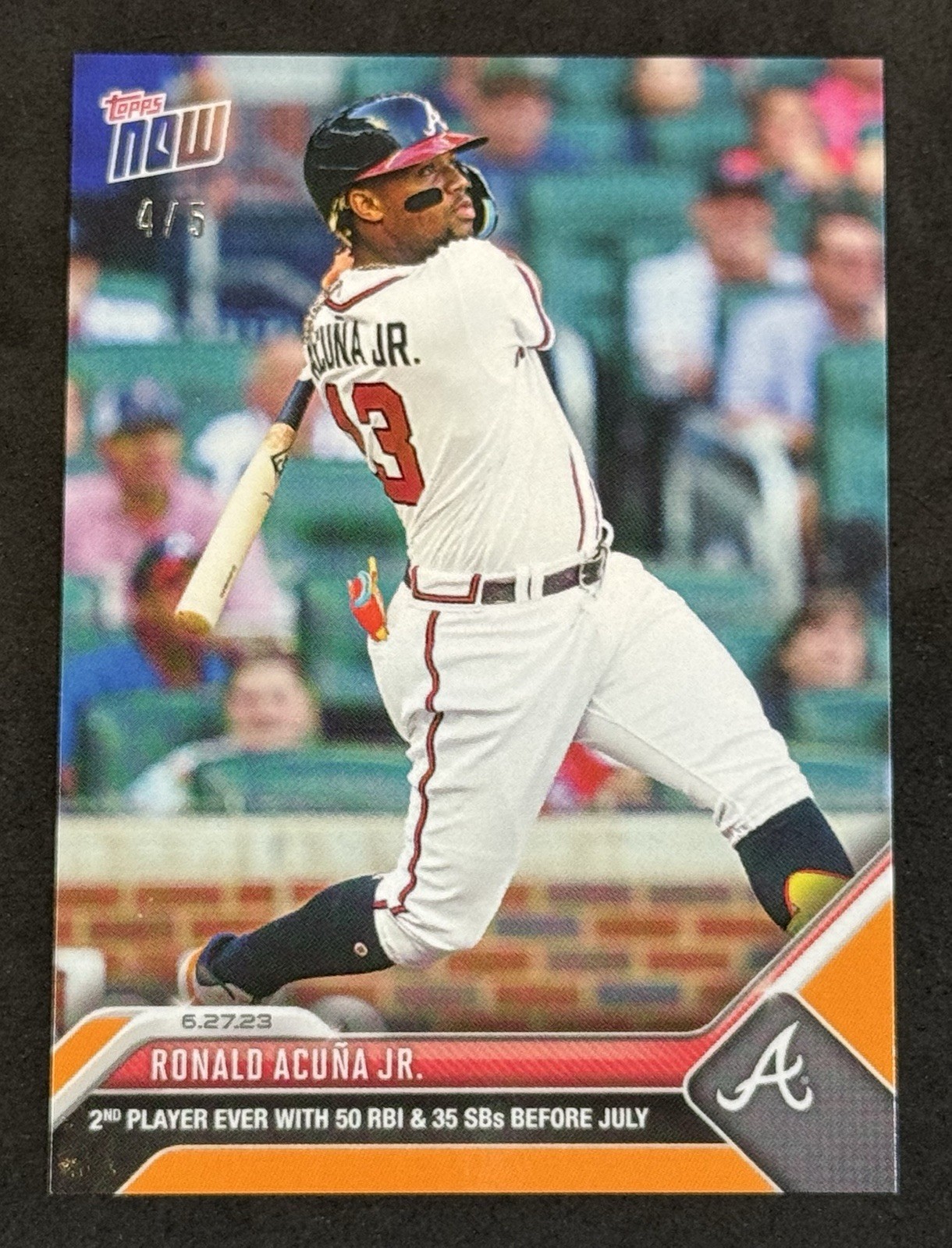 2023 MLB Topps Now Ronald Acuna Jr. 50 RBI & 35 SB Before July Orange 4/5 Braves