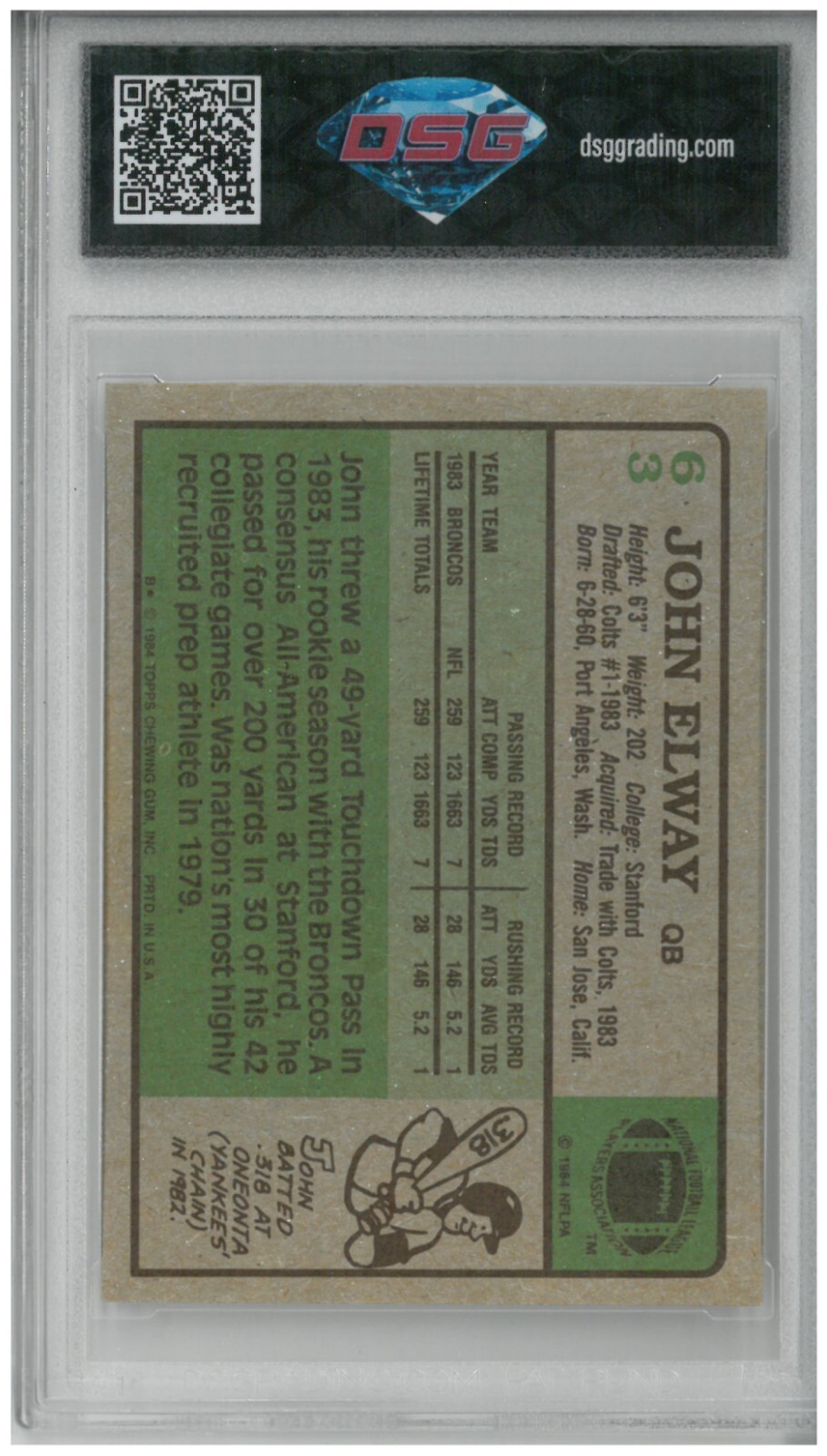 1984 Topps JOHN ELWAY #63 Rc Rookie 💎 DSG 9 Mint