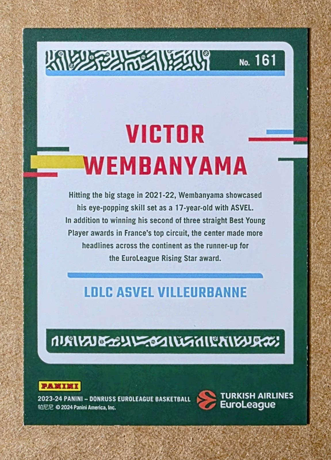 2023-24 Panini Donruss Euroleague Victor Wembanyama #161 Legends Spurs Rookie RC